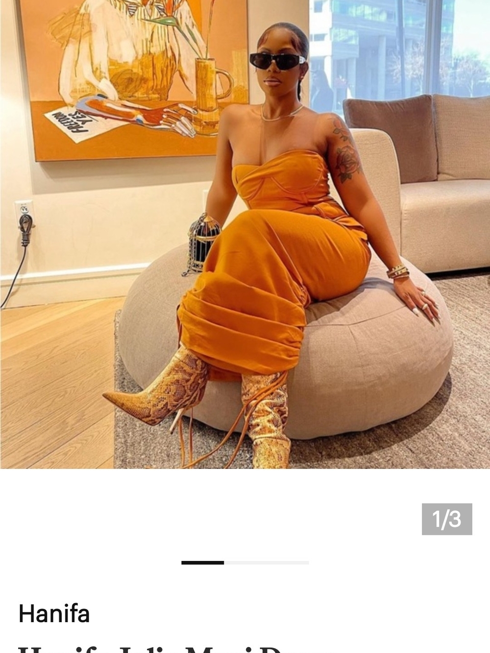 Hanifa Strapless Tangerine Midi Dress